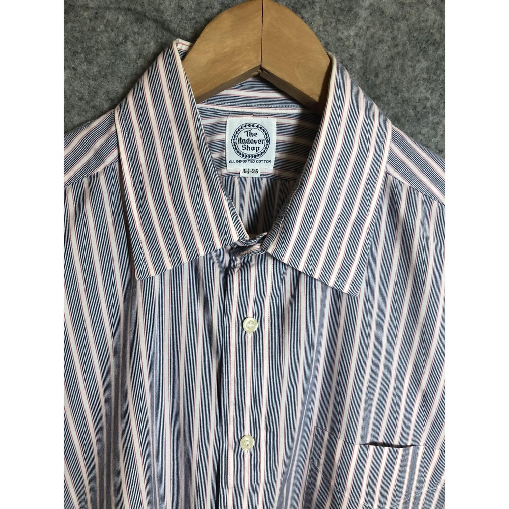 The Andover Shop Shirt Large 16.5 Blue Stripe Cotton Button Down Classic Office